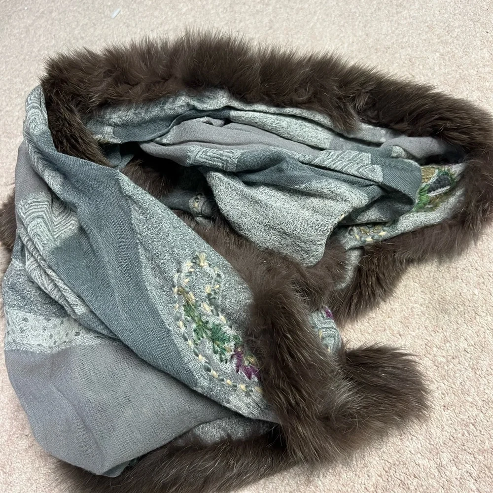 Luxurious Fur Fringe Wrap Scarf - Picture 7 of 8